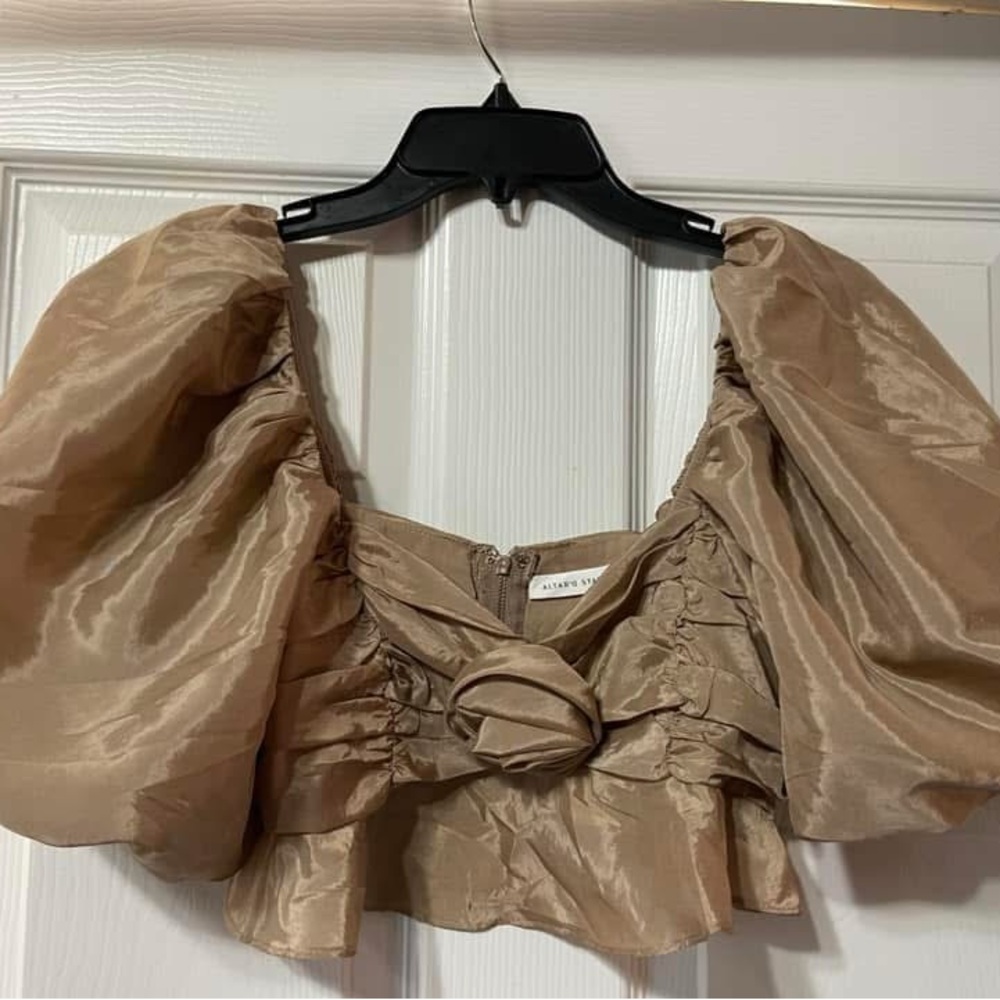 Altar'd State Tan Puff Sleeve Crop Top